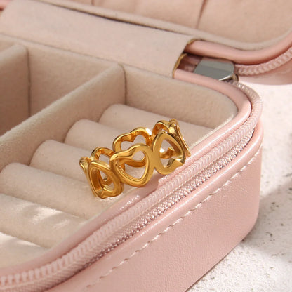 Women Fashion Heart Geometric Stainless Steel 18K Gold Plated Rings