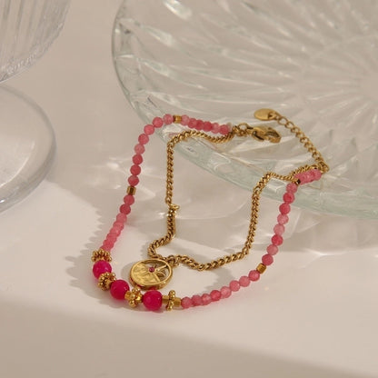 Bohemian Minimalist Commute Geometric 304 Stainless Steel 18K Gold Plated Natural Stone Zircon Bracelets In Bulk