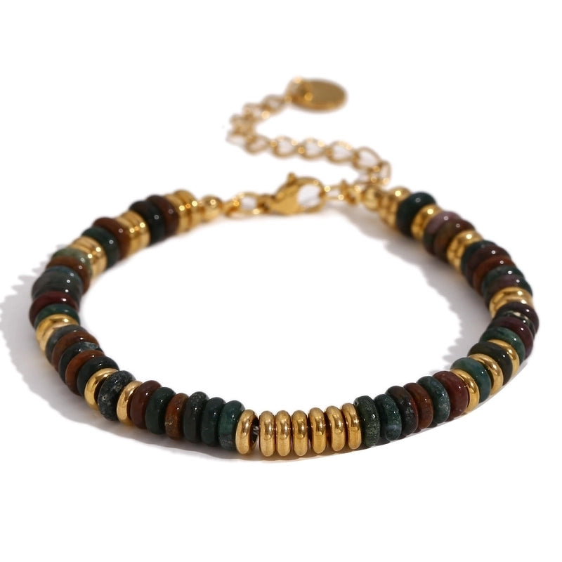 Retro Ethnic Style Geometric Stainless Steel Natural Stone 18K Gold Plated Bracelets In Bulk