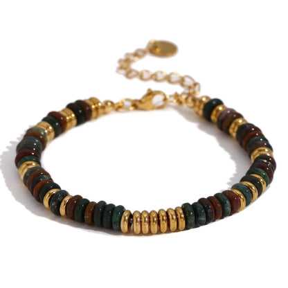 Retro Ethnic Style Geometric Stainless Steel Natural Stone 18K Gold Plated Bracelets In Bulk