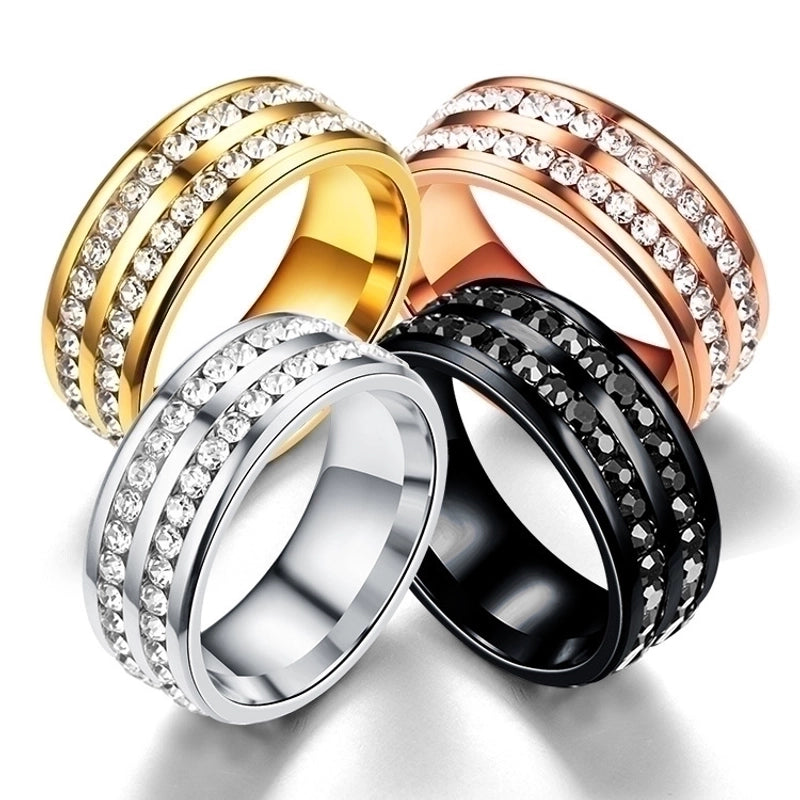 Fashion Waves Stainless Steel Artificial Gemstones Diamond Stainless Steel Rings