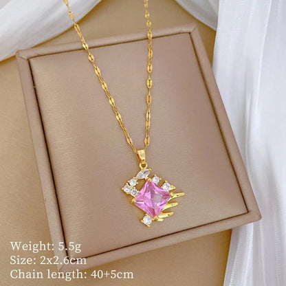 Fashion Geometric Titanium Steel Copper Plating Artificial Diamond Necklace