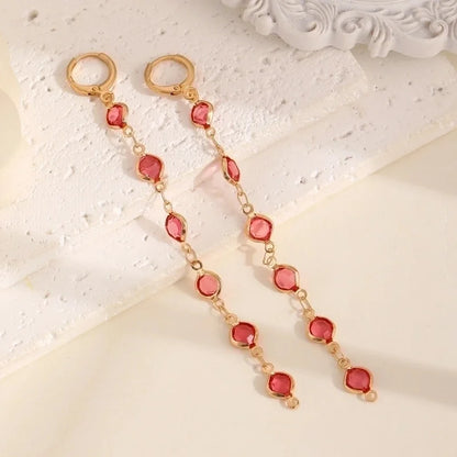 Fashionable Colorful Glass Copper Chain Earrings Female Affordable Luxury Style Tassel Earring Ear Clip Earrings