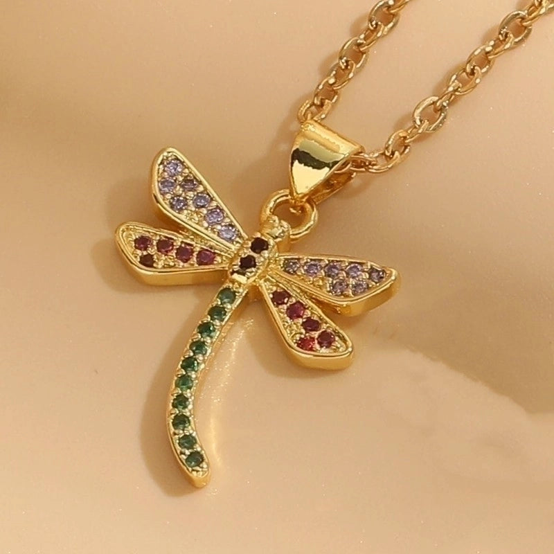 304 Stainless Steel Copper Lady Irregular Plating Inlay Insect Artificial Pearls Zircon Pendant Necklace