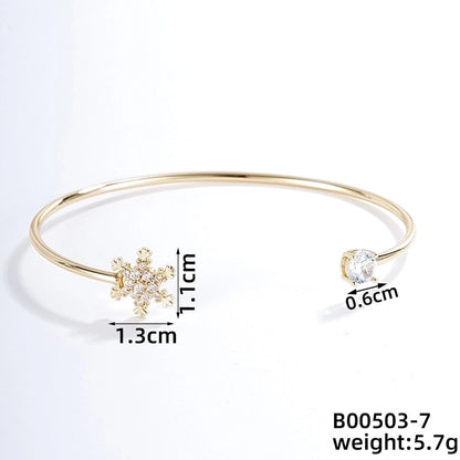 304 Stainless Steel Copper Casual Minimalist Classic Style Geometric Heart Shape Flower Zircon Bangle