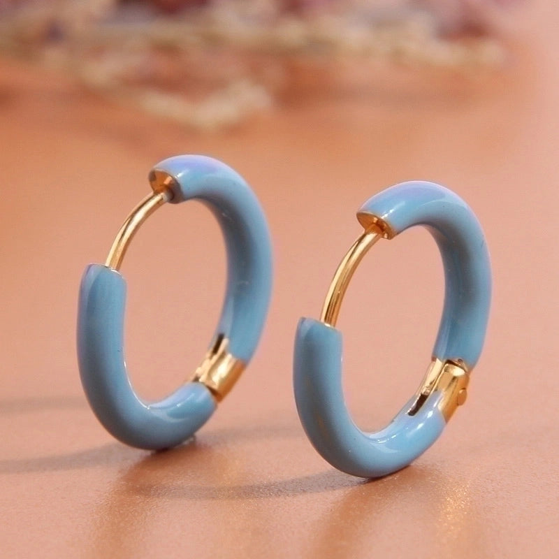 1 Pair Minimalist Triangle Circle Heart Shape Stainless Steel Hoop Earrings