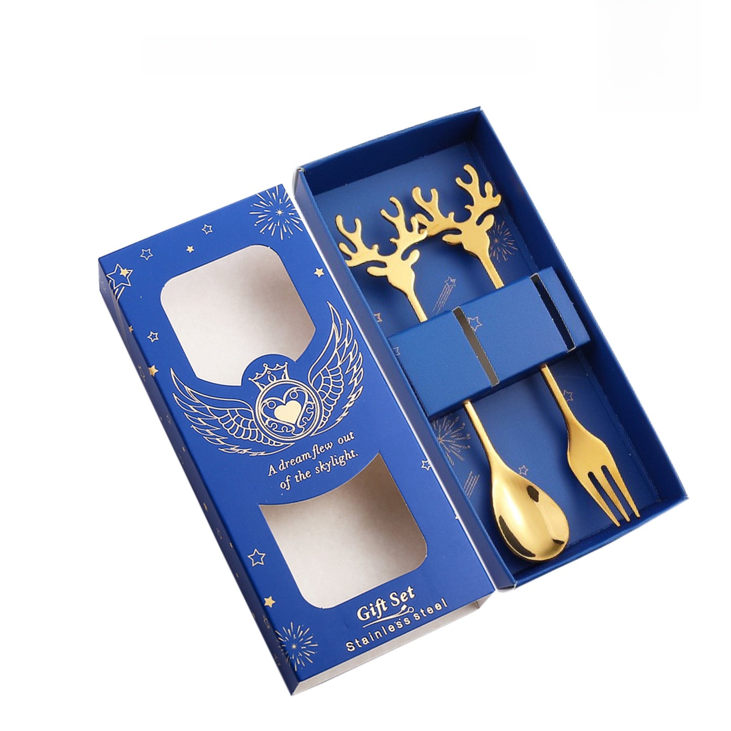 J304 Stainless Steel Elk Spoon And Fork Set Christmas Spoon And Fork Set Coffee Stirring Spoon Dessert Christmas Spoon