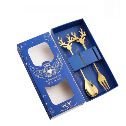 J304 Stainless Steel Elk Spoon And Fork Set Christmas Spoon And Fork Set Coffee Stirring Spoon Dessert Christmas Spoon