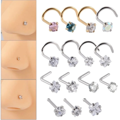 6 Pieces Nose Rings & Studs Casual Tropical Star 304 Stainless Steel Plating Zircon 18K Gold Plated Nose Rings & Studs
