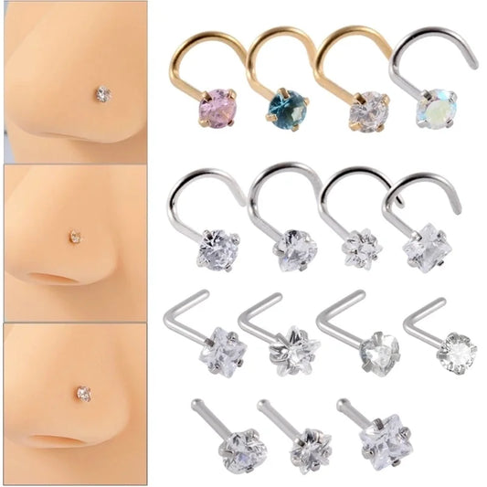 6 Pieces Nose Rings & Studs Casual Tropical Star 304 Stainless Steel Plating Zircon 18K Gold Plated Nose Rings & Studs