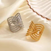 Artistic Lines 304 Stainless Steel 18K Gold Plated Criss Cross Plating Open Rings