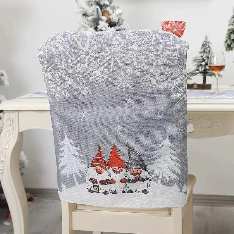 Cross-Border New Arrival Christmas Decorations European And American Style Cartoon Red Gray Table And Chair Cover Creative Style Printing Christmas Chair Cover