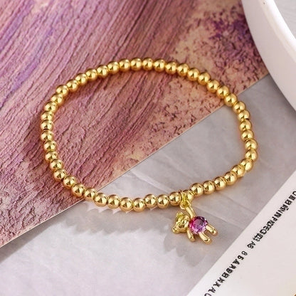 Casual Cute Minimalist Bear Copper Plating Inlay Zircon 18k Gold Plated Bracelets