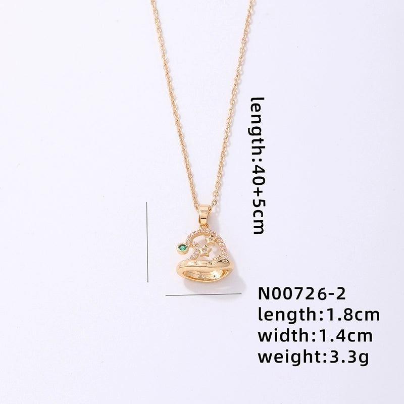 Stainless Steel Copper Plating Inlay Christmas Hat Christmas Tree Snowman Freshwater Pearl Zircon Pendant Necklace