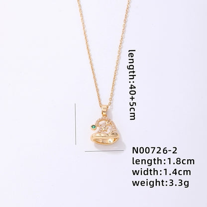 Stainless Steel Copper Plating Inlay Christmas Hat Christmas Tree Snowman Freshwater Pearl Zircon Pendant Necklace