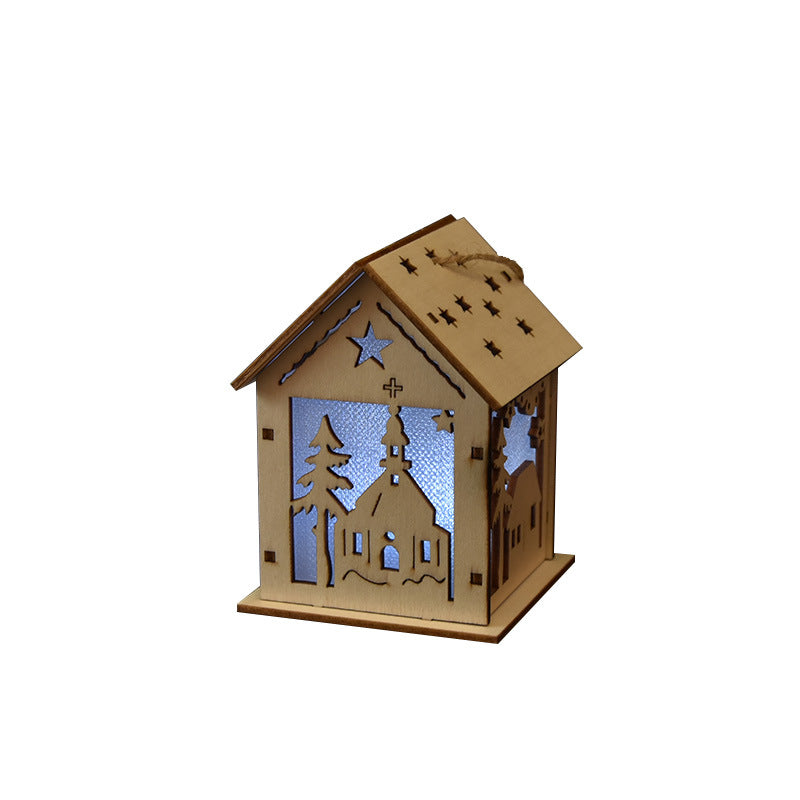 2 Pieces Christmas Decoration Christmas Glowing Wooden House Snow House Tree Decoration Pendant Diy Gift Window Display Wooden