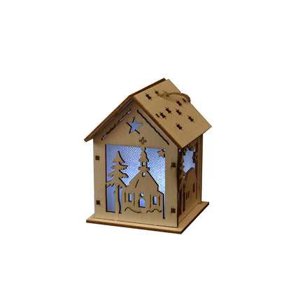 2 Pieces Christmas Decoration Christmas Glowing Wooden House Snow House Tree Decoration Pendant Diy Gift Window Display Wooden