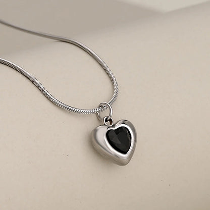 Princess Cute Classic Style Heart Shape 304 Stainless Steel Zircon Inlay Stainless Steel Necklaces