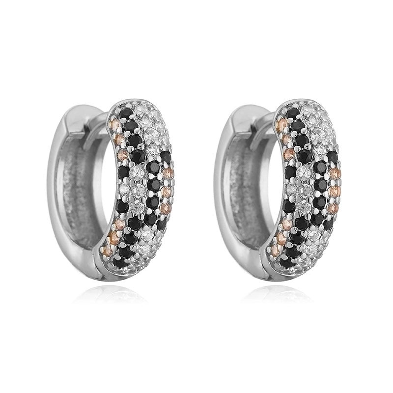 Copper 18K Gold Plated Enamel Inlay Round Snake Pattern Leopard Zircon Bracelets Earrings