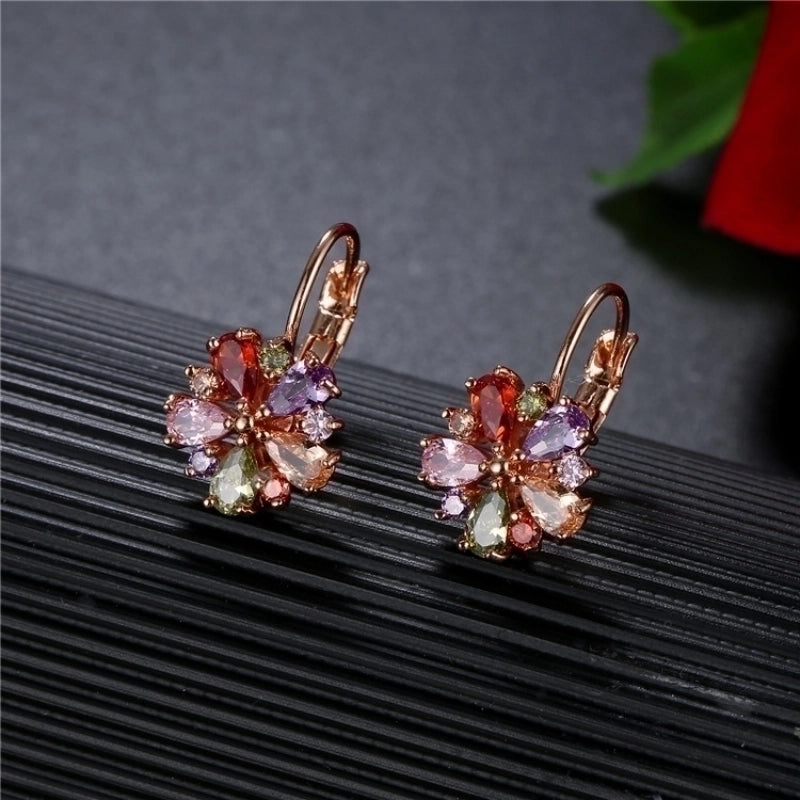 1 Pair Retro Flower Plating Inlay Copper Zircon K Gold Plated Earrings