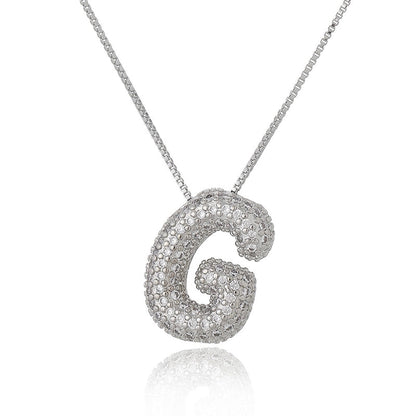 Copper Inlay Letter Zircon Pendant Necklace