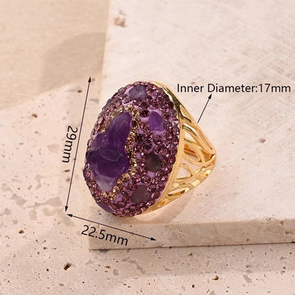 Casual Glam Vacation Irregular Round Oval Amethyst Copper Lapis Lazuli 18K Gold Plated Imitation Pearl Rhinestones Clay Adjustable Ring In Bulk