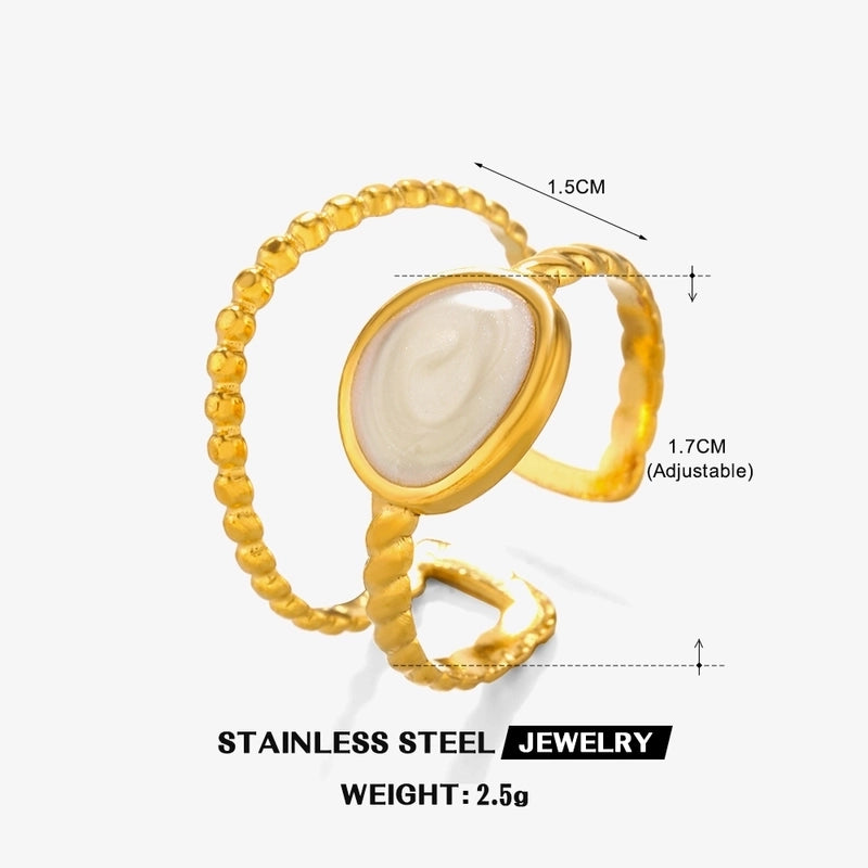 304 Stainless Steel 18K Gold Plated Minimalist Enamel Round Square Open Rings