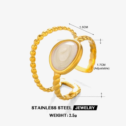 304 Stainless Steel 18K Gold Plated Minimalist Enamel Round Square Open Rings