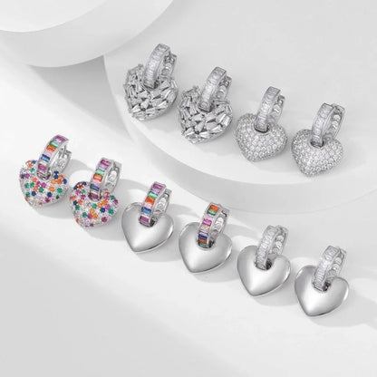 1 Pair Glam Shiny Heart Shape Copper Zircon K Gold Plated Drop Earrings