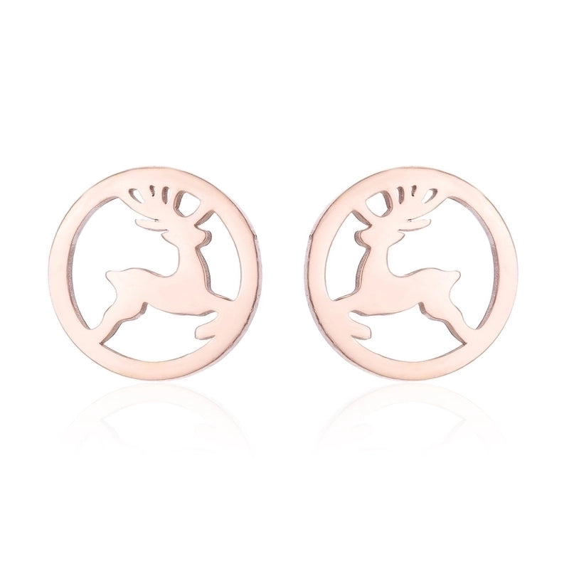 Minimalist Christmas Tree Heart Shape Elk Stainless Steel Plating Hollow Out Ear Studs 1 Pair