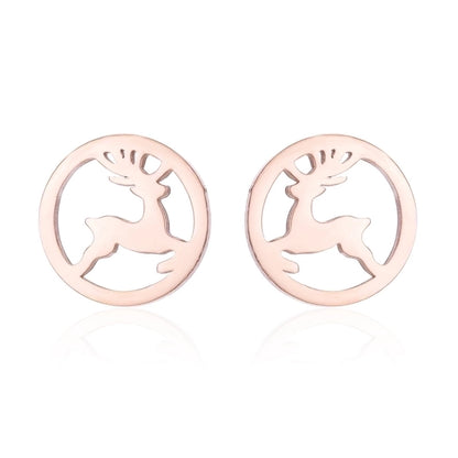 Minimalist Christmas Tree Heart Shape Elk Stainless Steel Plating Hollow Out Ear Studs 1 Pair