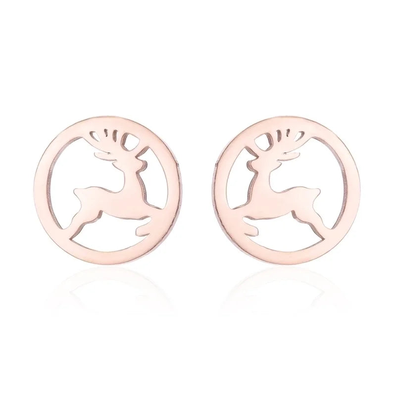 Minimalist Christmas Tree Heart Shape Elk Stainless Steel Plating Hollow Out Ear Studs 1 Pair