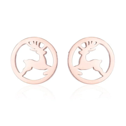 Minimalist Christmas Tree Heart Shape Elk Stainless Steel Plating Hollow Out Ear Studs 1 Pair