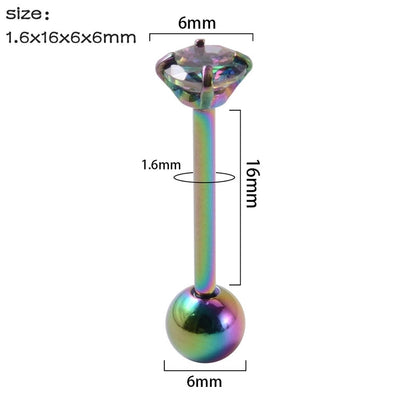 1 Piece Tongue Rings Minimalist Streetwear Solid Color 304 Stainless Steel Zircon Plating Inlay Zircon 18K Gold Plated