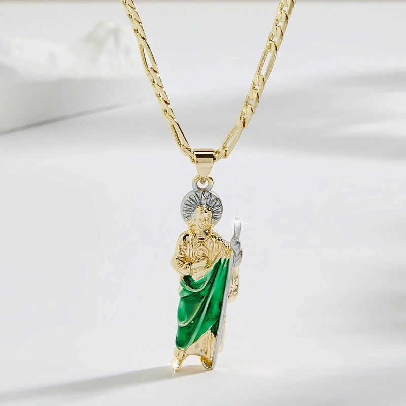 Vintage Style Classic Style Human Geometric Father St. Jude Copper 18K Gold Plated Pendant Necklace