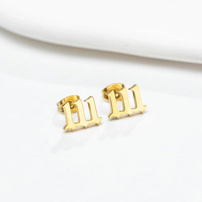1 Pair Minimalist Number Plating Hollow Out 304 Stainless Steel 18K Gold Plated Ear Studs