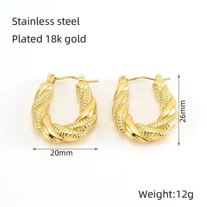 1 Pair Minimalist U Shape 304 Stainless Steel 18K Gold Plated Hoop Earrings