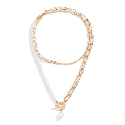 Jewelry Fashion Long Round Bead Chain Stacked Necklace Vintage Personality Pearl Ottock Necklace