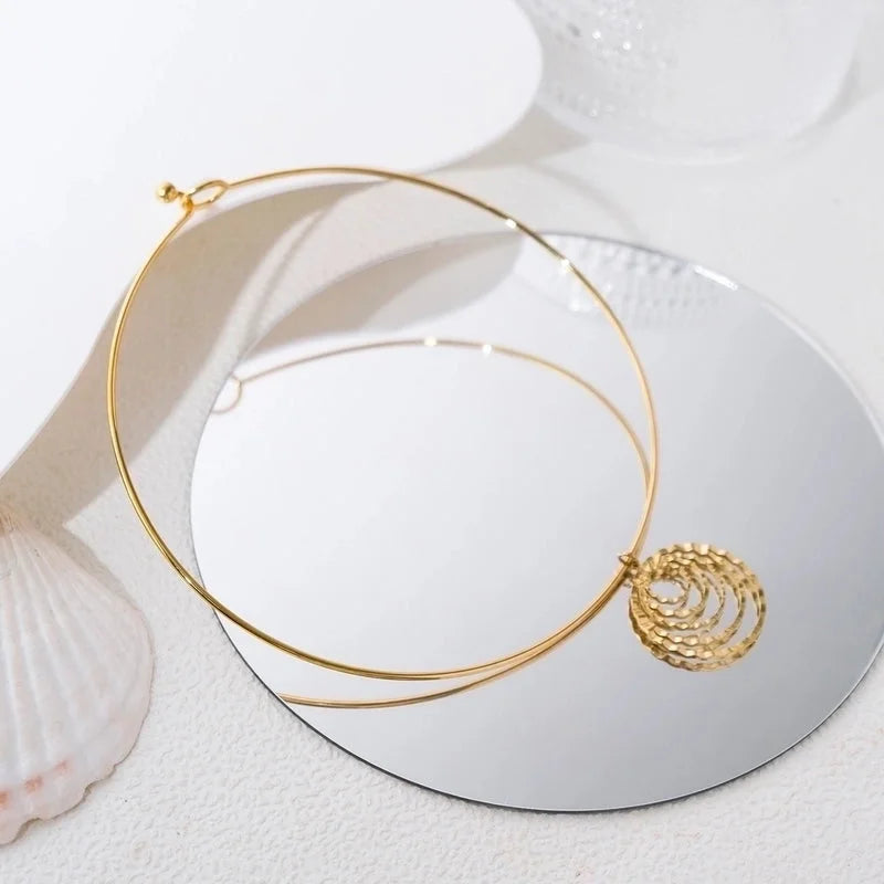 IG Style Casual Vacation Round Vortex Flower 304 Stainless Steel 14K Gold Plated Hollow Out Choker