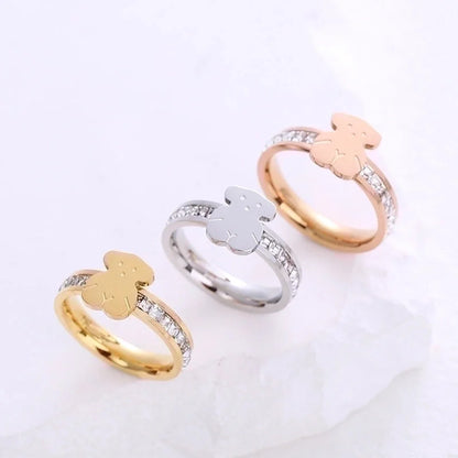 Minimalist Animal Stainless Steel Plating Inlay Artificial Gemstones 24k Gold Plated Rings