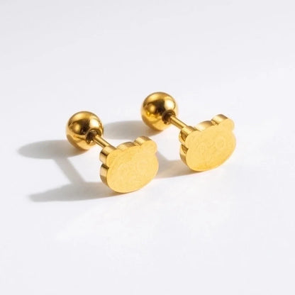 1 Pair Commute Rabbit Heart Shape Crown 304 Stainless Steel 18K Gold Plated Ear Studs