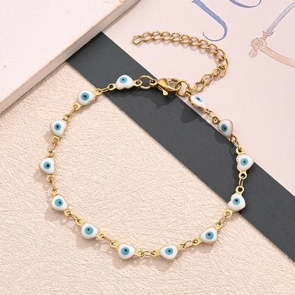 Casual Classic Style Devil's Eye Color Block Heart Shape 304 Stainless Steel 18K Gold Plated Bracelets In Bulk