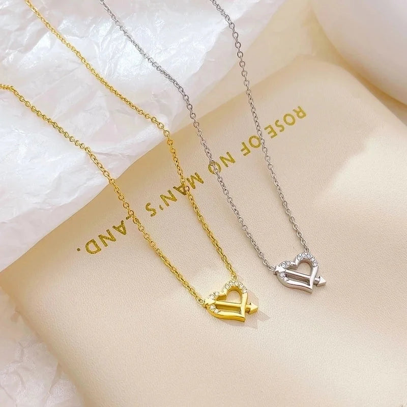 Minimalist Heart Shape 304 Stainless Steel Zircon White Gold Plated Gold Plated Plating Inlay Pendant Necklace
