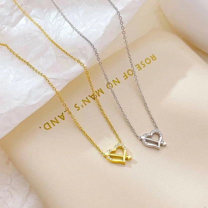 Minimalist Heart Shape 304 Stainless Steel Zircon White Gold Plated Gold Plated Plating Inlay Pendant Necklace