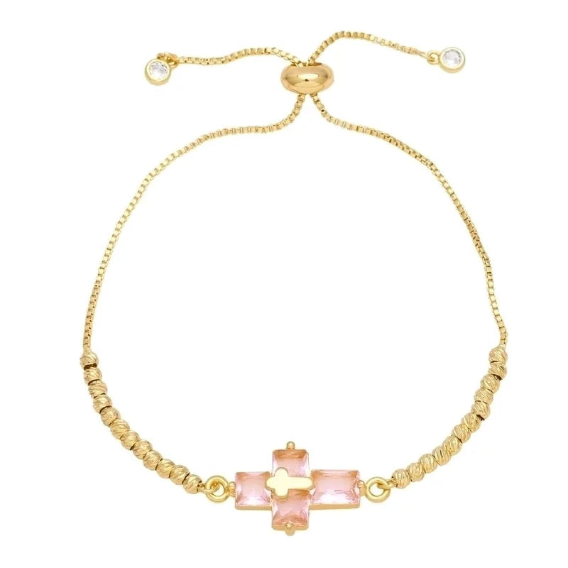 Ig Style Fashion Minimalist Cross Copper 18k Gold Plated Zircon Bracelets In Bulk