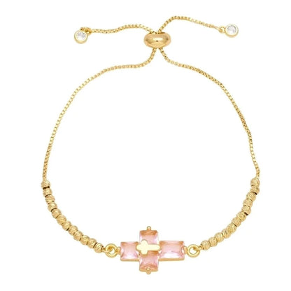 Ig Style Fashion Minimalist Cross Copper 18k Gold Plated Zircon Bracelets In Bulk