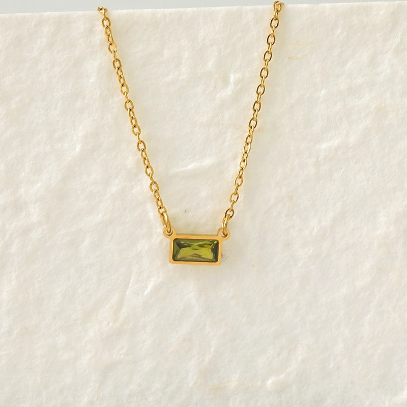 IG Style Modern Style Classic Style Rectangle 304 Stainless Steel Zircon 18K Gold Plated Inlay Pendant Necklace