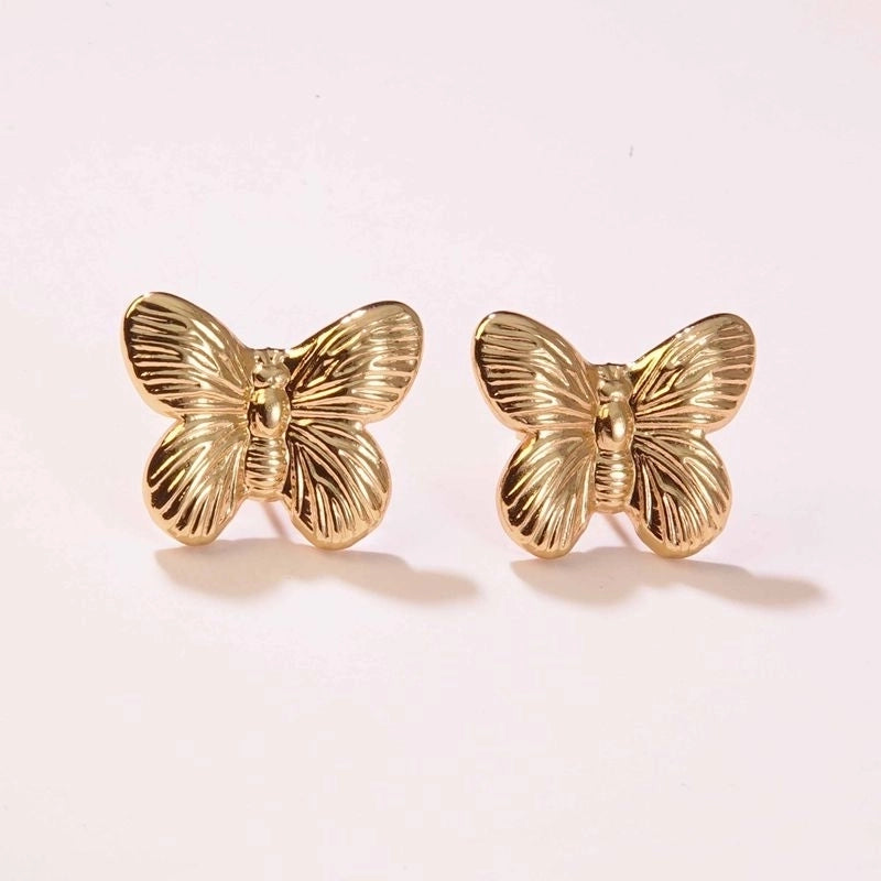 1 Pair Minimalist Water Droplets Heart Shape Butterfly 304 Stainless Steel Imitation Gold Ear Studs