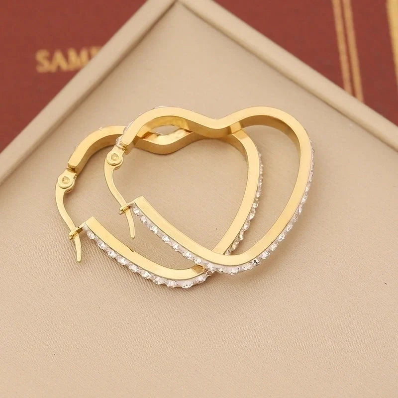 1 Pair Retro Commute Star Water Droplets Heart Shape Inlay Stainless Steel Rhinestones 18K Gold Plated Earrings