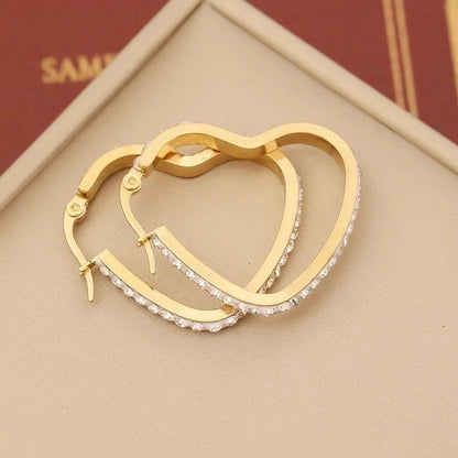 1 Pair Retro Commute Star Water Droplets Heart Shape Inlay Stainless Steel Rhinestones 18K Gold Plated Earrings